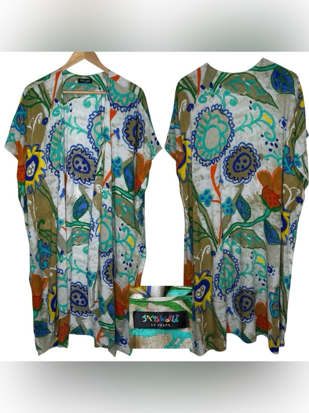 Jams World Open Front Kimono Jacket One Size Country Flora 60 Years